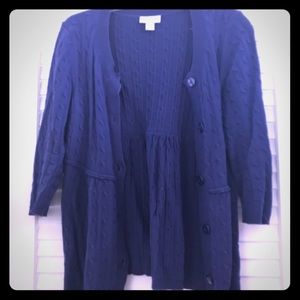 Bluish purple ribbed cardigan sweater
